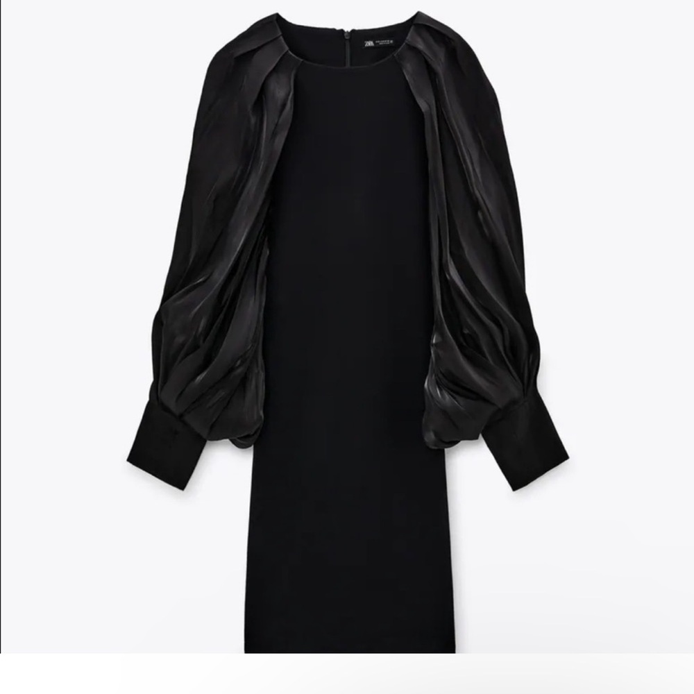 ZARA Oversized Column Balloon Sleeves Combination Dress Black Size S Women’s